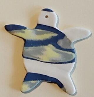 Figurine porcelaine tortue cobalt, gris, jaune