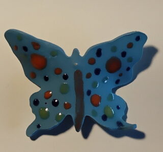 Figurine porcelaine papillon bleu, orangé, blanc – Image 4