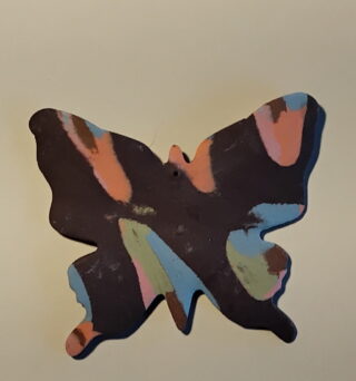 Figurine porcelaine papillon marron, rose, bleu