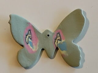 Figurine porcelaine papillon mini, pistache, incrustation couleurs