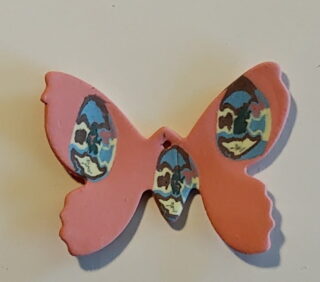 Figurine porcelaine papillon mini, rose, incrustation couleur
