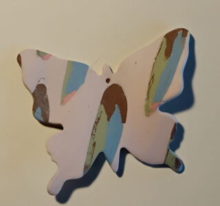 Figurine porcelaine papillon rose, bleu, vert