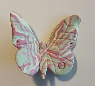 Figurine porcelaine papillon rose, pistache, blanc