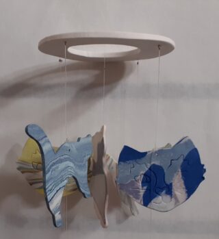 Mobile Carillon porcelaine chats, pistache, bleu – Image 2