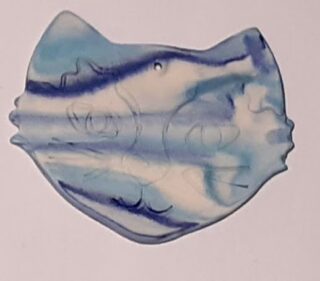 Figurine porcelaine tête de chat, nuance, bleu,