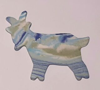 Figurine porcelaine chèvre, nuance, bleu, vert