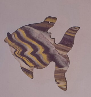 Figurine porcelaine poisson, violet, jaune