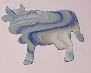 Figurine porcelaine vache, bleu, nuance