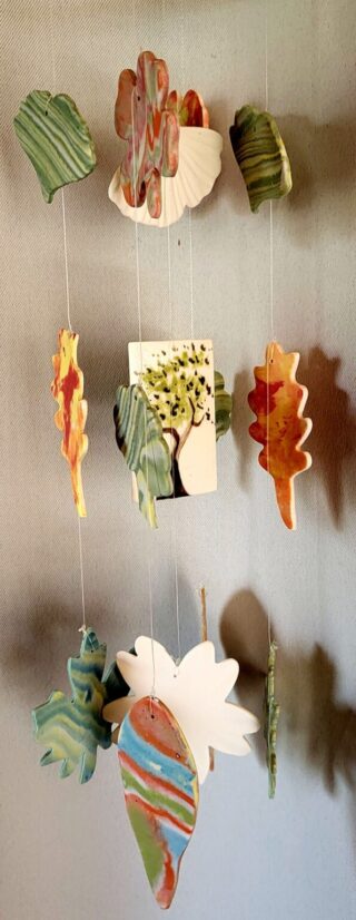 Mobile Carillon porcelaine, feuille, arbre, orange, vert