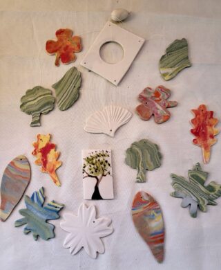 Mobile Carillon porcelaine, feuille, arbre, orange, vert – Image 2
