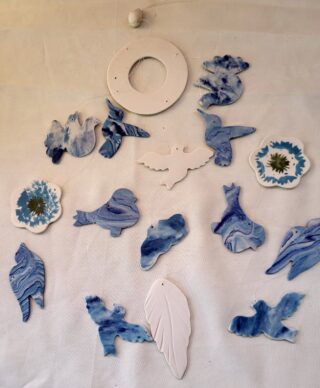 Mobile Carillon porcelaine oiseaux, fleurs, nuance de  bleus, – Image 2